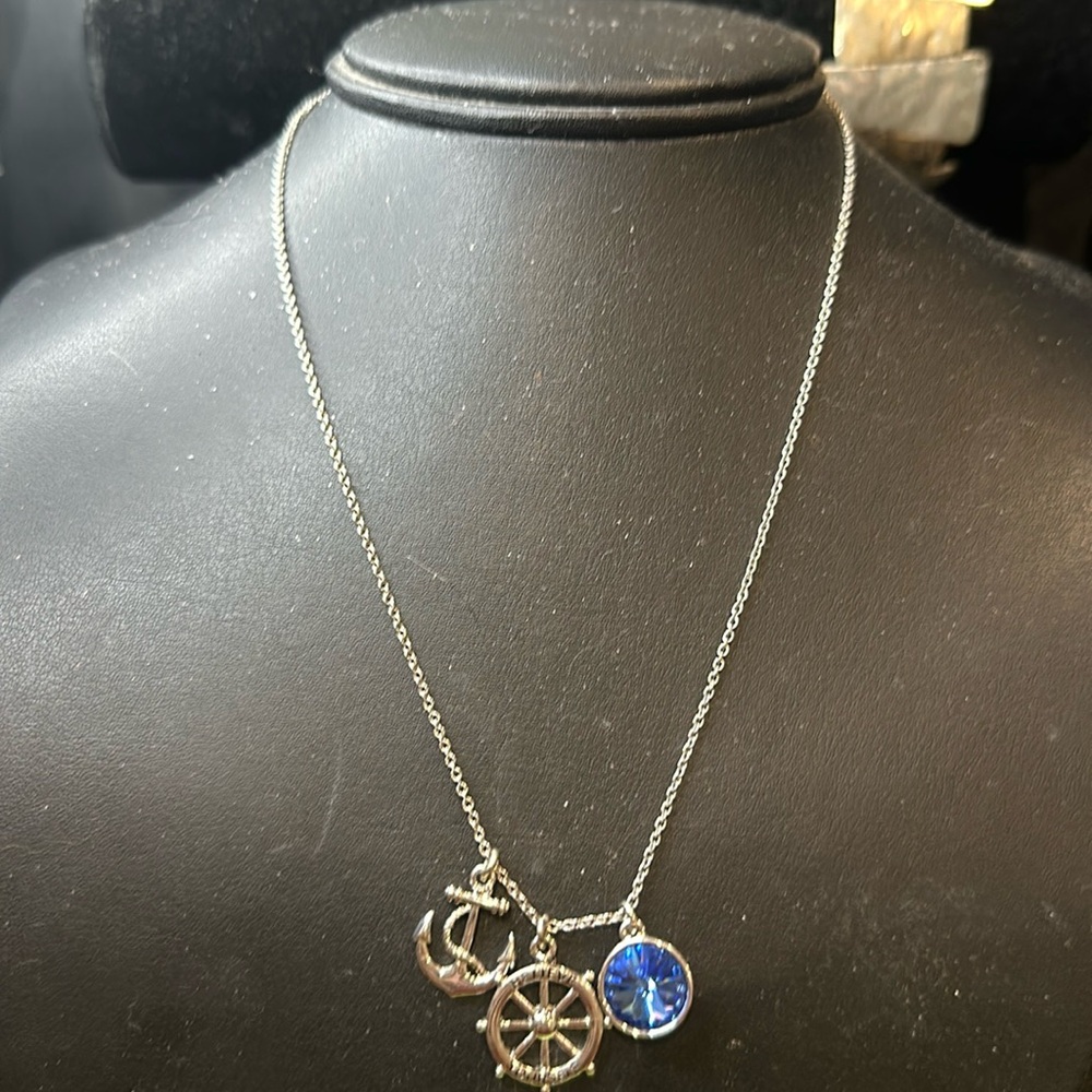 Nautical Swarovski pendant 17” silver plated